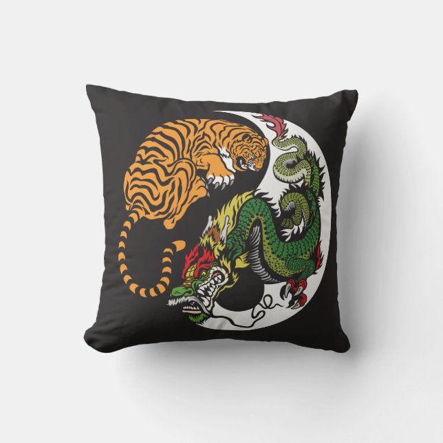 dragon and tiger yin yang symbol throw pillow (Front)