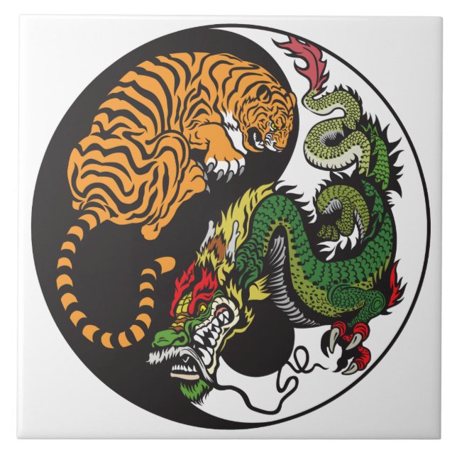 dragon and tiger yin yang symbol tile (Front)