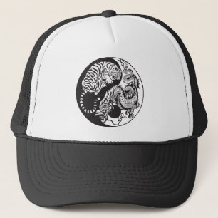 dragon and tiger yin yang symbol trucker hat