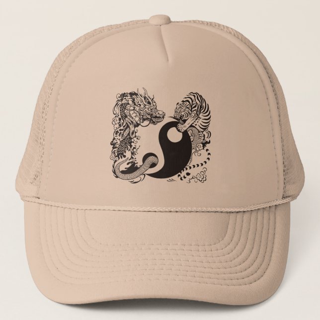 dragon and tiger yin yang symbol trucker hat (Front)