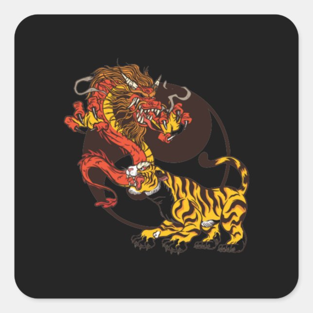 Dragon-and Tiger-Yin-Yang T-Shirt Design Square Sticker (Front)