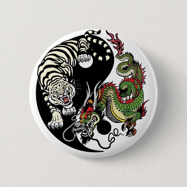 Dragon and Tiger Yin Yyang symbol 2 Inch Round Button (Front)