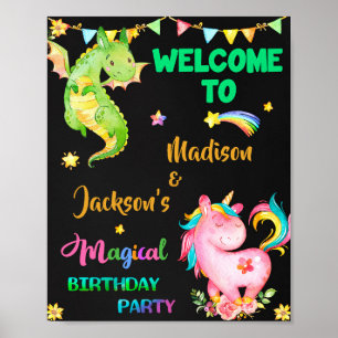 Dragon and Unicorn welcome party sign Magic party