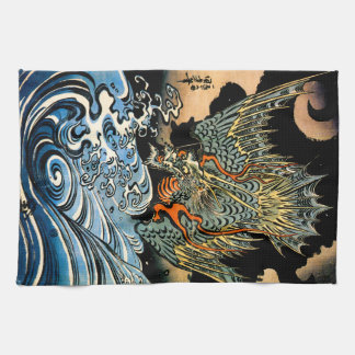 Dragon and Waves I Kitchen Towel