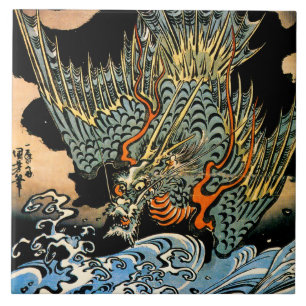 Dragon and Waves I Tile