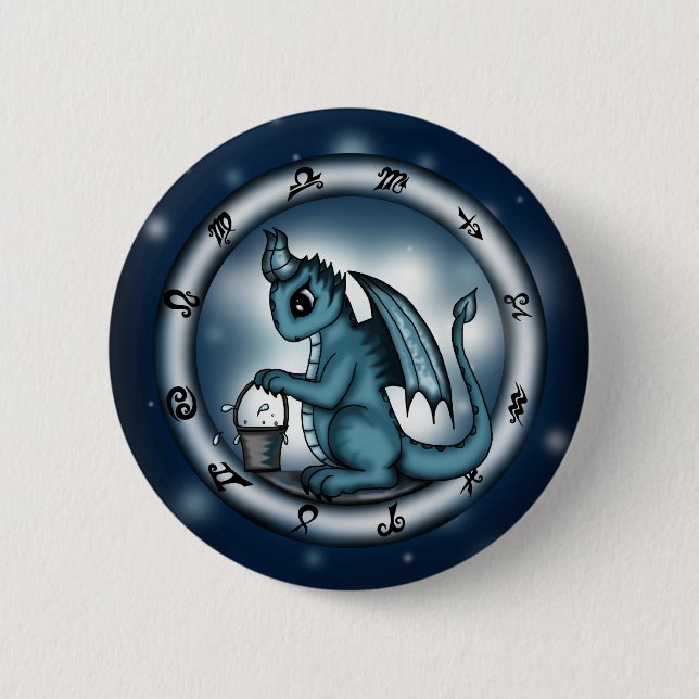Dragon Aquarius Zodiac 2 Inch Round Button (Front)