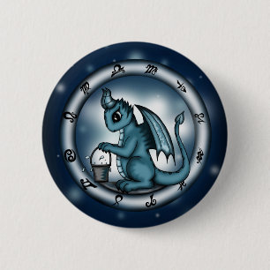 Dragon Aquarius Zodiac 2 Inch Round Button