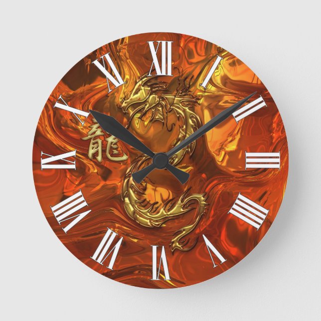 Dragon asiatique & or Kanji Molten Métal Horloge m (Recto)