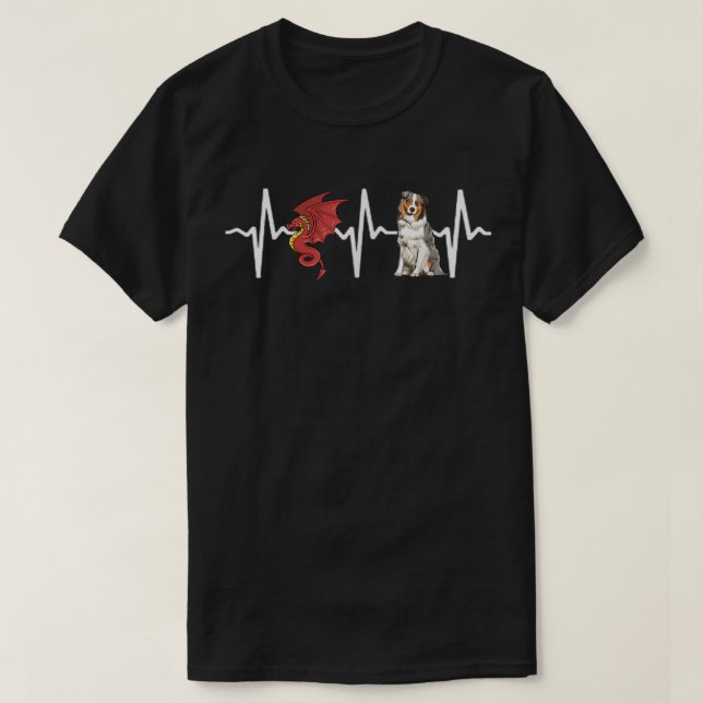 Dragon Australian Shepherd Heartbeat Dog Lover  T-Shirt (Design Front)