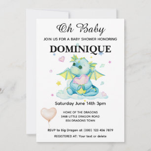 Dragon Avec Coeur - Invitation Baby shower