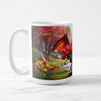 Dragon avec tulipes rouges. Mug de 15 onces