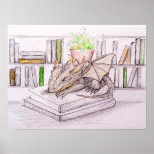 Dragon Baby Bibliophile Book Lover Librarary Poster
