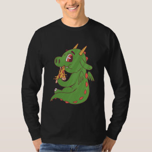 Dragon Baby Eating Yummy Pizza Slice Design T-Shirt