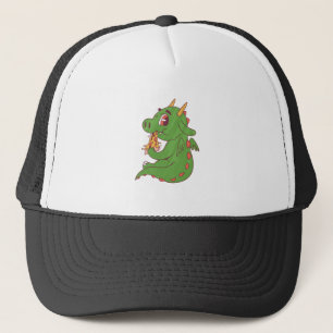 Dragon Baby Eating Yummy Pizza Slice Design Trucker Hat