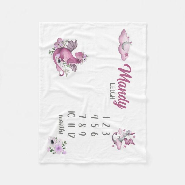 Dragon Baby Girl Milestone Blanket Dragon Newborn (Front)