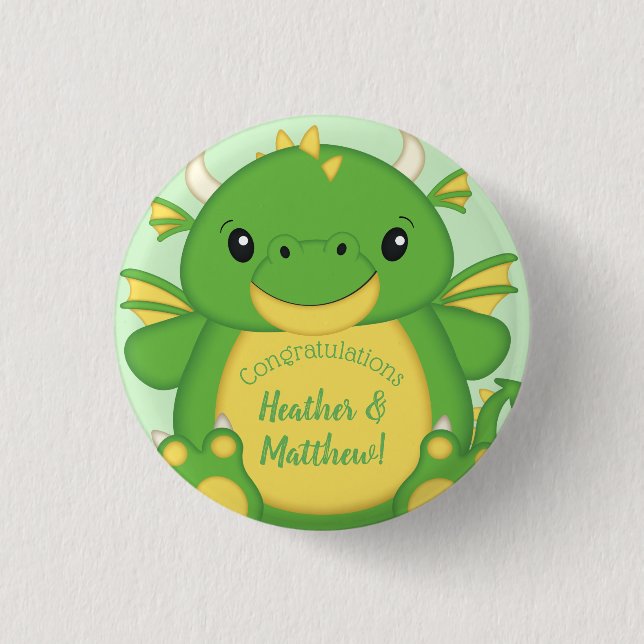 Dragon Baby Shower 1 Inch Round Button (Front)