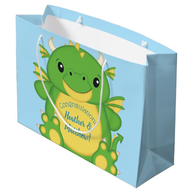 Dragon Baby Shower Blue Large Gift Bag (Back Angled)