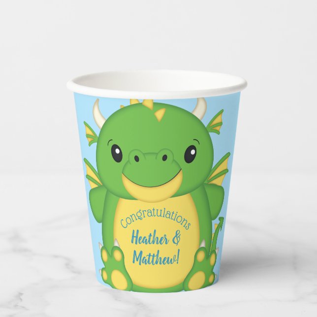 Dragon Baby Shower Blue Paper Cups (Front)