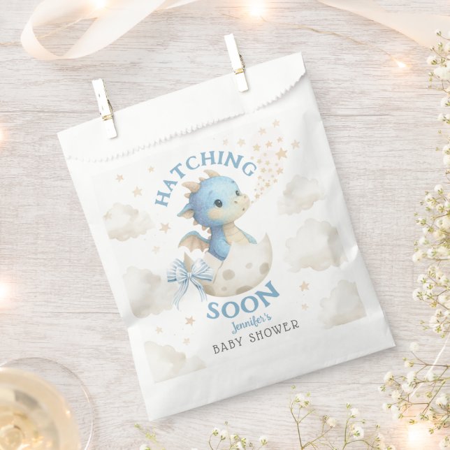 Dragon Baby Shower Boy Blue Hatching Soon Favour Bag (Clipped)
