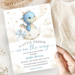 Dragon Baby Shower Boy Blue Hatching Soon Invitation