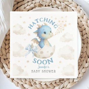 Dragon Baby Shower Boy Blue Hatching Soon Paper Napkin