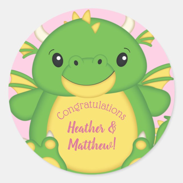 Dragon Baby Shower Classic Round Sticker (Front)