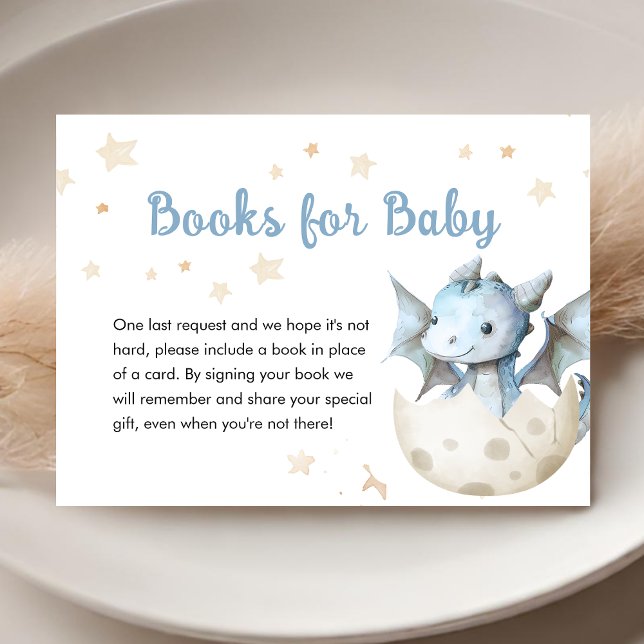 Dragon Baby Shower Cute Boy Blue Books For Baby Enclosure Card (Creator Uploaded)