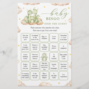 Dragon Baby Shower Find the Guest Bingo Game