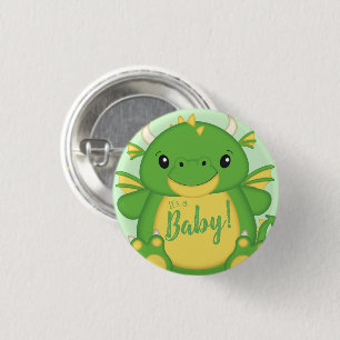 Dragon Baby Shower Green 1 Inch Round Button
