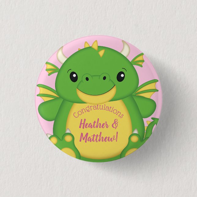 Dragon Baby Shower Pink 1 Inch Round Button (Front)