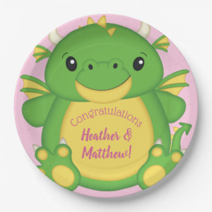 Dragon Baby Shower Pink Paper Plate