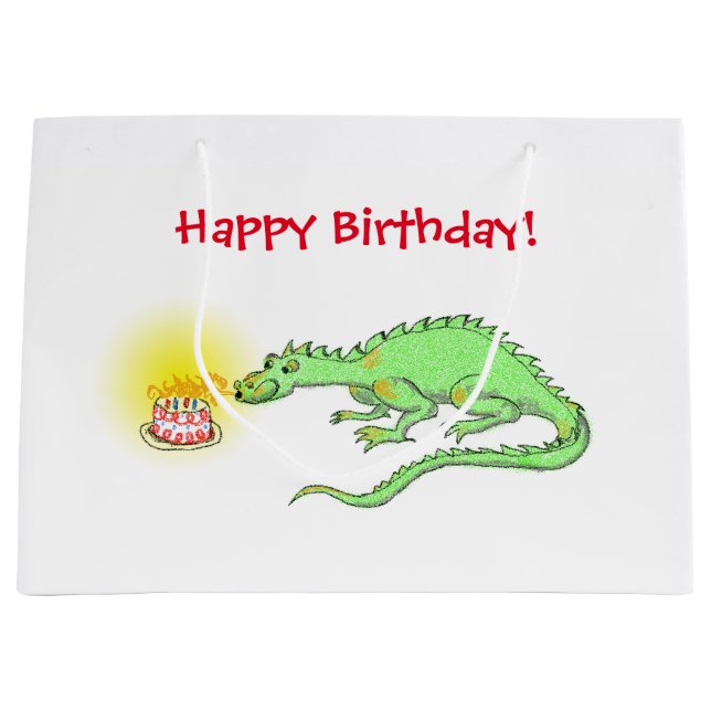 Dragon birthday cake large gift bag (Front)