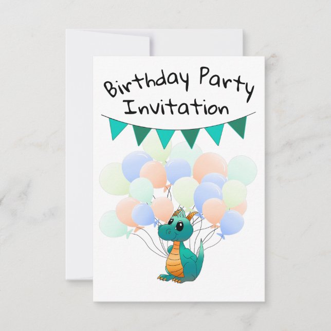 Dragon Birthday Invitation Cards for Kids (Front)