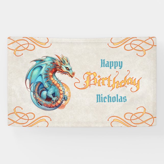 Dragon Birthday Party Banner (Horizontal)
