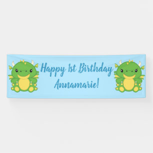 Dragon Birthday Party Blue Banner
