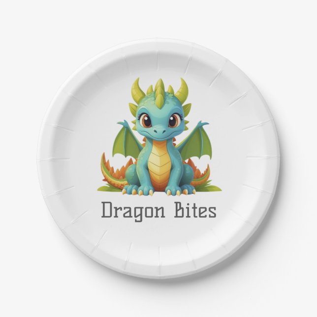Dragon Bites Green Blue Baby Dragon Paper Plate (Front)