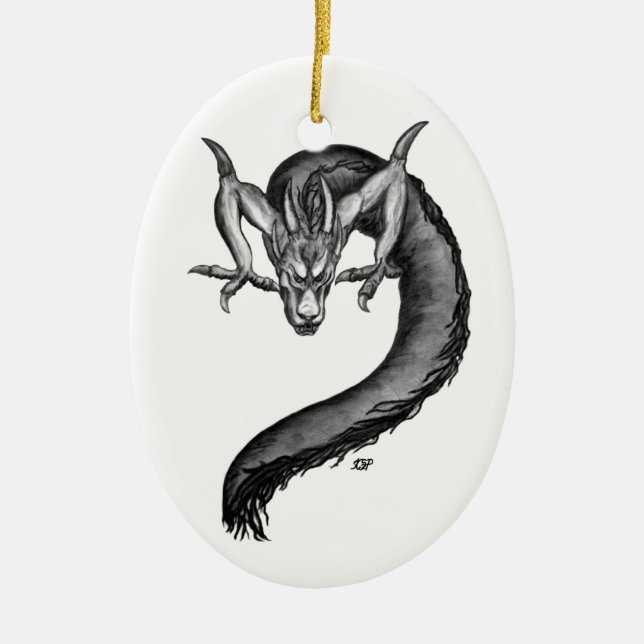 Dragon black and white Design Ceramic Ornament (Front)