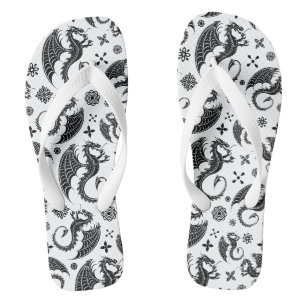 Dragon Black Shape Tattoo Style Flip Flops