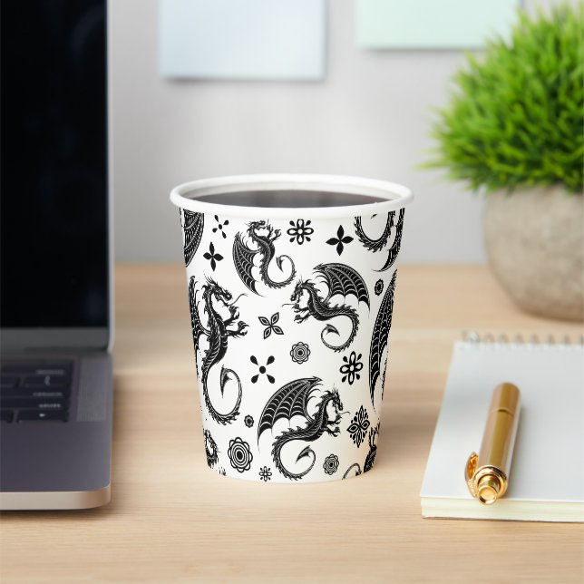 Dragon Black Shape Tattoo Style Paper Cups (Insitu)