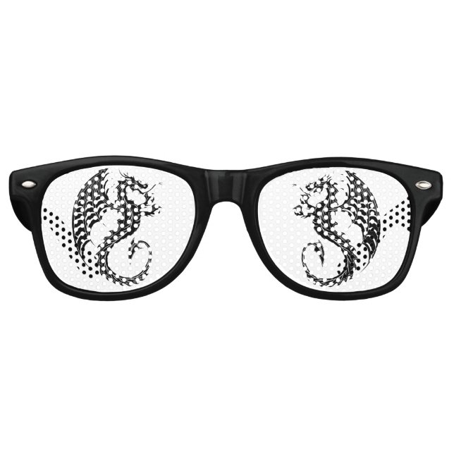 Dragon Black Shape Tattoo Style Retro Sunglasses (Front)
