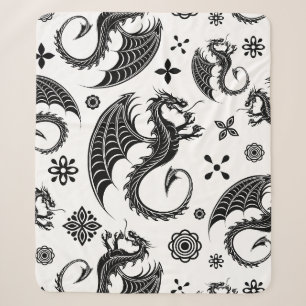 Dragon Black Shape Tattoo Style Sherpa Blanket