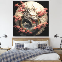 Dragon Blanc & Sakura Moon Toile Art