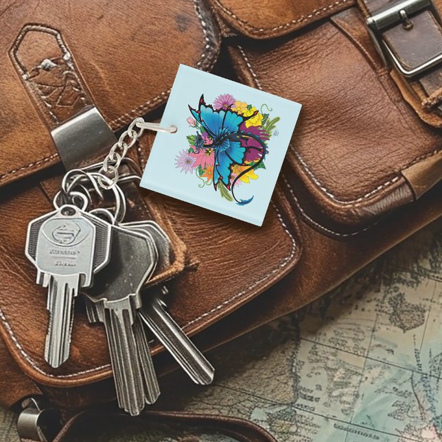 Dragon Blue butterfly Flowers Keychain (Creator Uploaded)