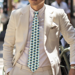 Dragon Blue Butterfly Flowers Tie