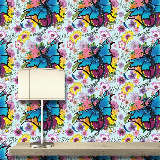 Dragon Blue Butterfly Flowers Wallpaper (Creator Uploaded)