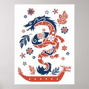 Dragon Boat Racing Retro Look Poster
