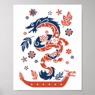 Dragon Boat Racing Retro Look Poster