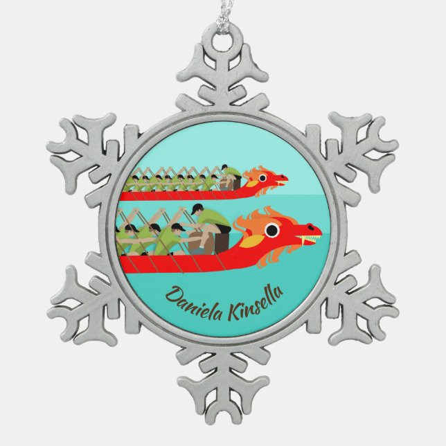 Dragon Boat Racing Snowflake Pewter Christmas Ornament (Front)