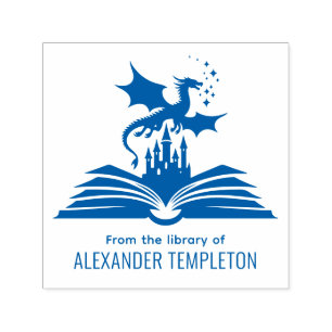 Dragon Book Castle “From the Library of” Name SQ Self-inking Stamp