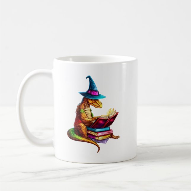 Dragon Bookworm - Cute Fantasy Reading Lover Desig Coffee Mug (Left)